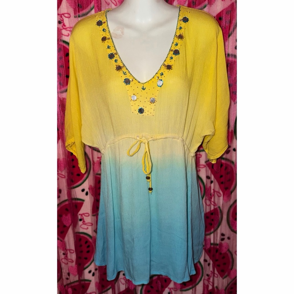 💛🩵 Raya Sun Beaded Gradient Swim Coverup